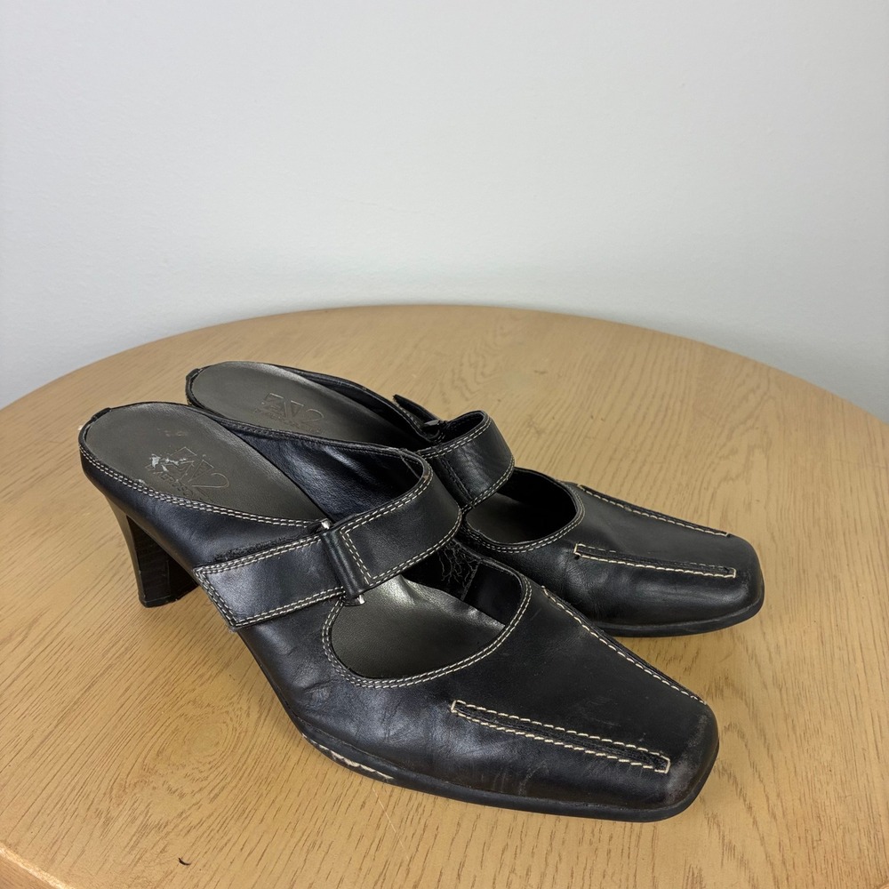 A2 by Aerosoles Leather Square Toe Mules Heels Women's 8.5 90s Retro Fall
